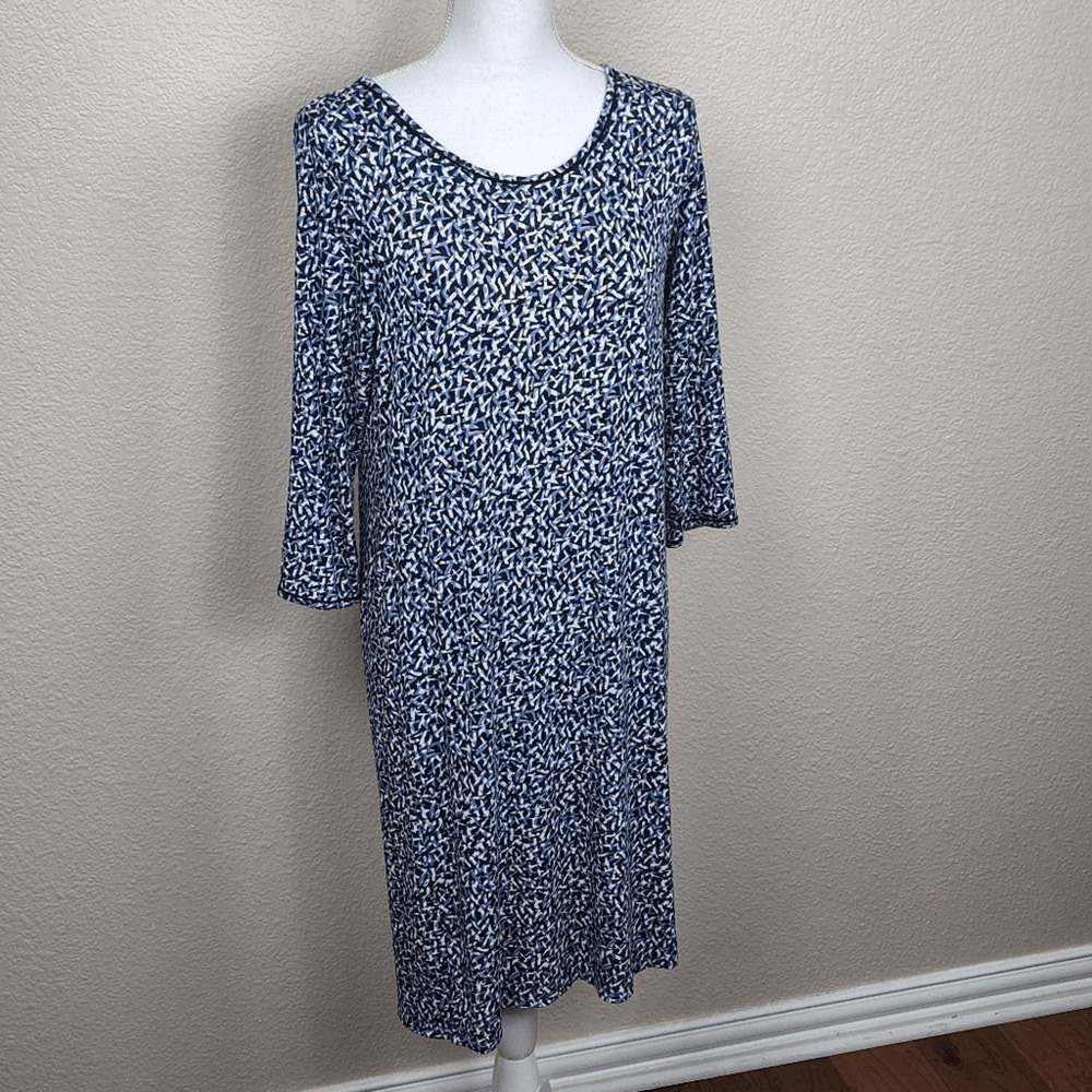 J. Jill Wherever Collection Blue Black White Print Shealth Dress Small (6869)